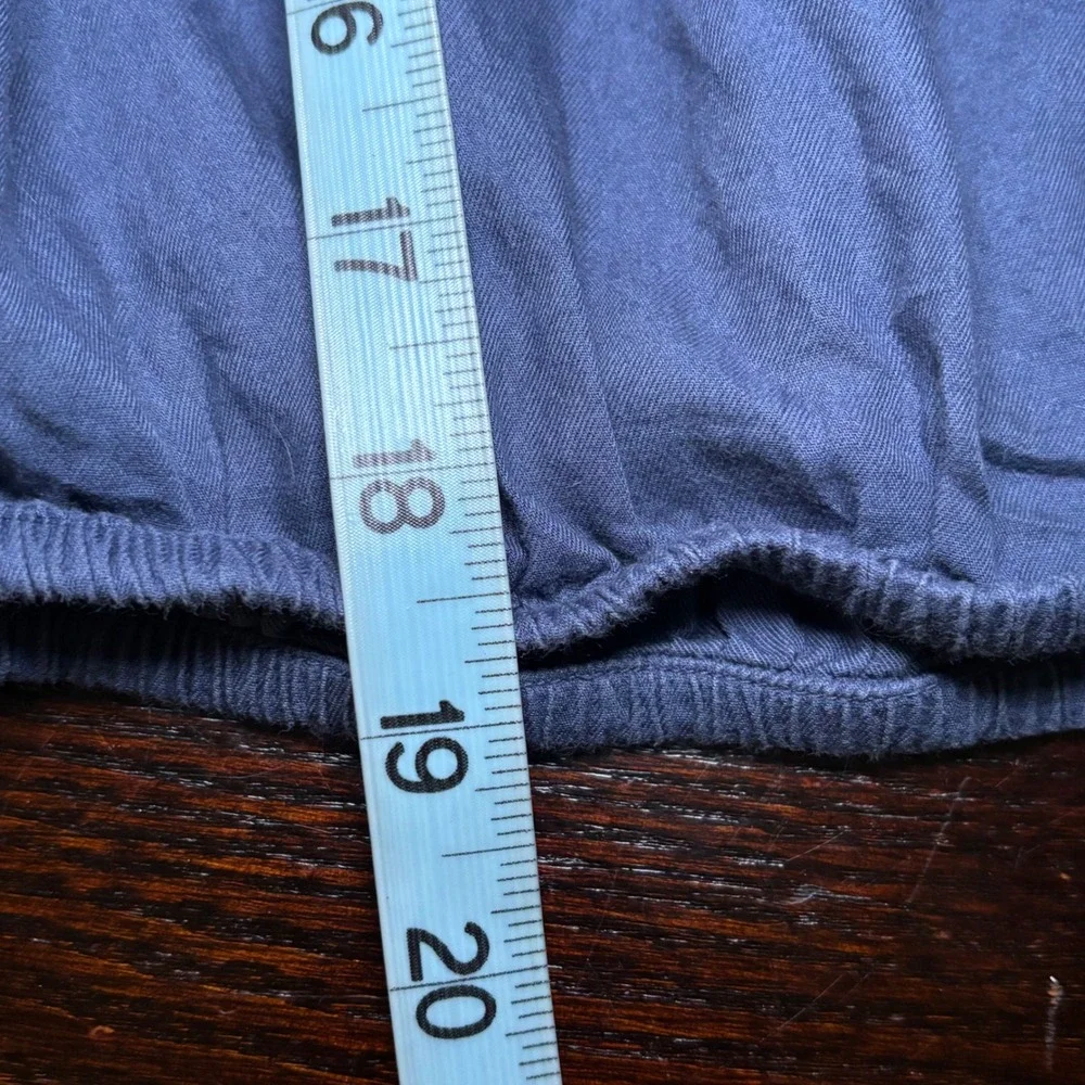 Pact Blue Organic Cotton Henley Blouse Elastic Hem Short Sleeve Top  sustainable